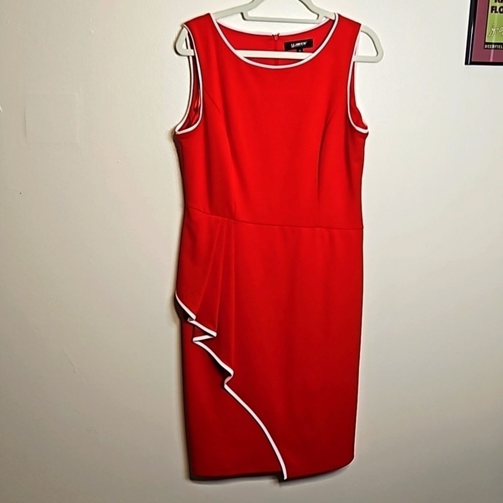 Glamour Red Sleeveless Dress White Accent Size 12